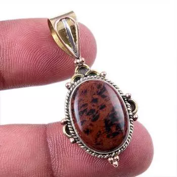 Natural Mahogany Obsidian Gemstone 925 Solid Silver Two Tone Pendant 1.50 o5N71