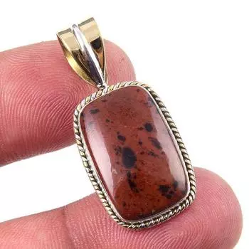 Natural Mahogany Obsidian Gemstone 925 Solid Silver Two Tone Pendant 1.50 Q9e14