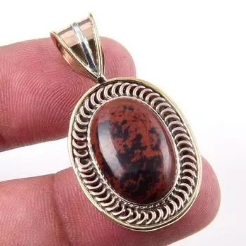 Natural Mahogany Obsidian Gemstone 925 Solid Silver Two Tone Pendant 1.50 t2F47