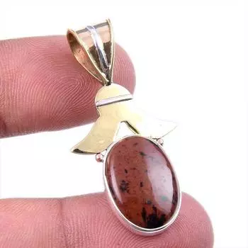 Natural Mahogany Obsidian Gemstone 925 Solid Silver Two Tone Pendant 1.50 B4z91