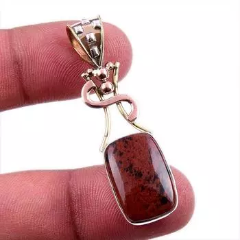 Natural Mahogany Obsidian Gemstone 925 Solid Silver Two Tone Pendant 1.75 O1R73