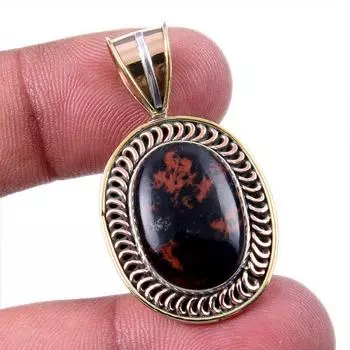 Natural Mahogany Obsidian Gemstone 925 Solid Silver Two Tone Pendant 1.50 B0j46