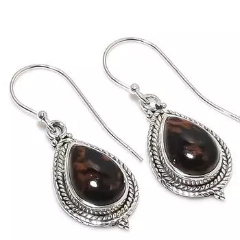 Natural Mahogany Obsidian Gemstone 925 Solid Sterling Silver Earring 1.25 L7a43