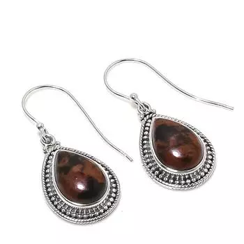 Natural Mahogany Obsidian Gemstone 925 Solid Sterling Silver Earring 1.50 i4Y15