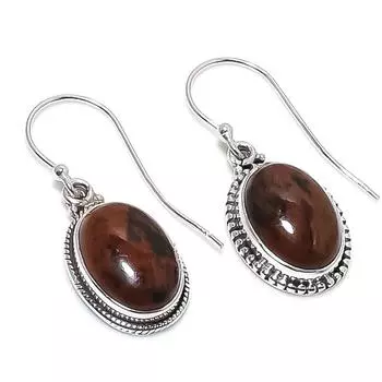 Natural Mahogany Obsidian Gemstone 925 Solid Sterling Silver Earring 1.25 G4a06