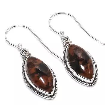 Natural Mahogany Obsidian Gemstone 925 Solid Sterling Silver Earring 1.50 g7i60