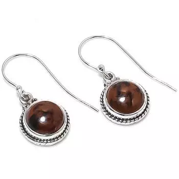 Natural Mahogany Obsidian Gemstone 925 Solid Sterling Silver Earring 1.25 L7v06