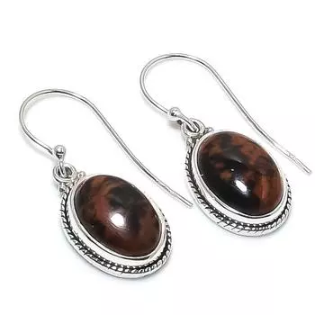 Natural Mahogany Obsidian Gemstone 925 Solid Sterling Silver Earring 1.25 D9j45