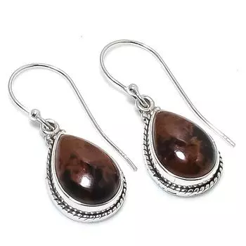 Natural Mahogany Obsidian Gemstone 925 Solid Sterling Silver Earring 1.25 P9B08