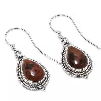 Natural Mahogany Obsidian Gemstone 925 Solid Sterling Silver Earring 1.25 M0R78