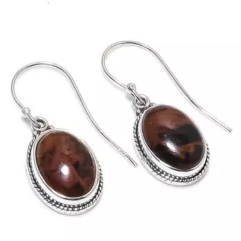 Natural Mahogany Obsidian Gemstone 925 Solid Sterling Silver Earring 1.25 f1L50