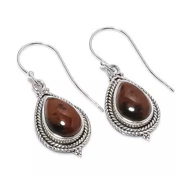 Natural Mahogany Obsidian Gemstone 925 Solid Sterling Silver Earring 1.25 Q3C09
