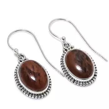 Natural Mahogany Obsidian Gemstone 925 Solid Sterling Silver Earring 1.25 y6w20