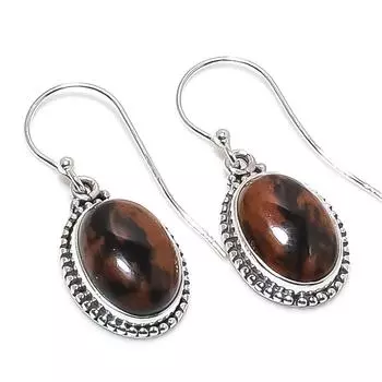 Natural Mahogany Obsidian Gemstone 925 Solid Sterling Silver Earring 1.25 A0w67