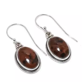 Natural Mahogany Obsidian Gemstone 925 Solid Sterling Silver Earring 1.25 Y4o82
