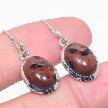 Natural Mahogany Obsidian Gemstone 925 Solid Sterling Silver Earring 1.25 J1M13