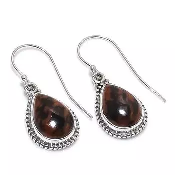 Natural Mahogany Obsidian Gemstone 925 Solid Sterling Silver Earring 1.25 Q6I68