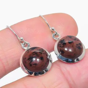 Natural Mahogany Obsidian Gemstone 925 Solid Sterling Silver Earring 1.25 r3s86