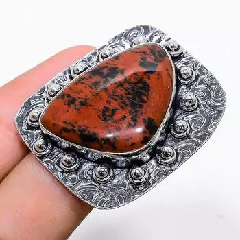 Natural Mahogany Obsidian Gemstone 925 Sterling Silver Ring Size 9.5 Q4J95
