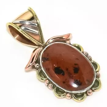 Natural Mahogany Obsidian Two Tone 925 Solid Sterling Silver Pendant 1.25 L7j54