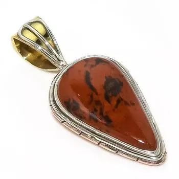 Natural Mahogany Obsidian Two Tone 925 Solid Sterling Silver Pendant 1.50 T9l57
