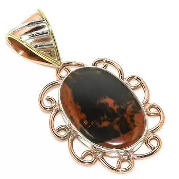 Natural Mahogany Obsidian Two Tone 925 Solid Sterling Silver Pendant 1.50 G2p51