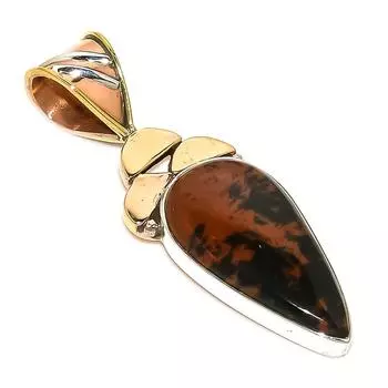 Natural Mahogany Obsidian Two Tone 925 Solid Sterling Silver Pendant 1.75 K9b52