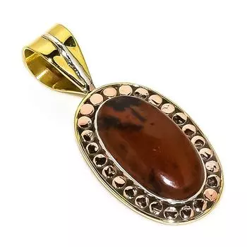 Natural Mahogany Obsidian Two Tone 925 Solid Sterling Silver Pendant 1.50 J5u05
