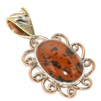 Natural Mahogany Obsidian Two Tone 925 Solid Sterling Silver Pendant 1.50 J0a72