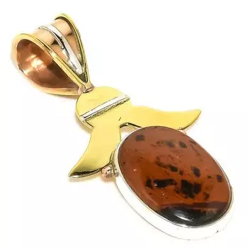 Natural Mahogany Obsidian Two Tone 925 Solid Sterling Silver Pendant 1.50 Z8H20