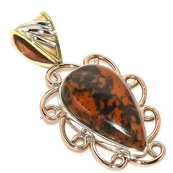 Natural Mahogany Obsidian Two Tone 925 Solid Sterling Silver Pendant 1.50 Y3Z86