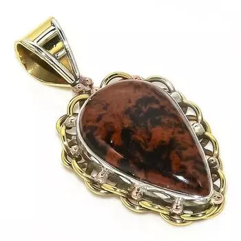 Natural Mahogany Obsidian Two Tone 925 Solid Sterling Silver Pendant 1.50 t6w27