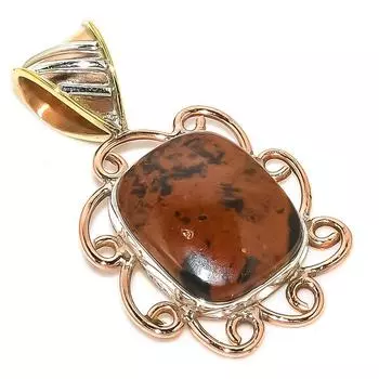 Natural Mahogany Obsidian Two Tone 925 Solid Sterling Silver Pendant 1.25 o0n72