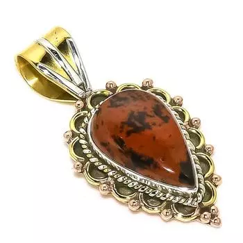 Natural Mahogany Obsidian Two Tone 925 Solid Sterling Silver Pendant 1.50 d6f01