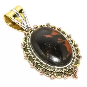 Natural Mahogany Obsidian Two Tone 925 Solid Sterling Silver Pendant 1.50 d1u21