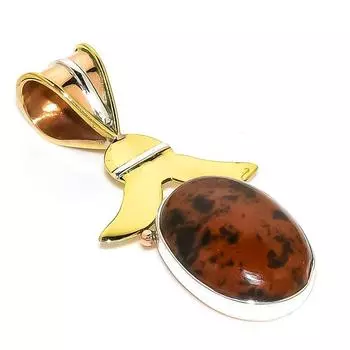 Natural Mahogany Obsidian Two Tone 925 Solid Sterling Silver Pendant 1.50 q4W48
