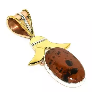 Natural Mahogany Obsidian Two Tone 925 Solid Sterling Silver Pendant 1.50 m8P27