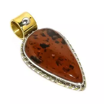 Natural Mahogany Obsidian Two Tone 925 Solid Sterling Silver Pendant 1.50 l8h42