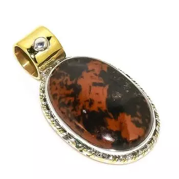 Natural Mahogany Obsidian Two Tone 925 Solid Sterling Silver Pendant 1.25 B7f20
