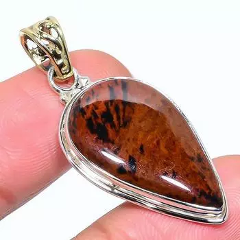 Natural Mahogany Red Obsidian 925 Solid Sterling Silver Gift Pendant 1.77 g8B62