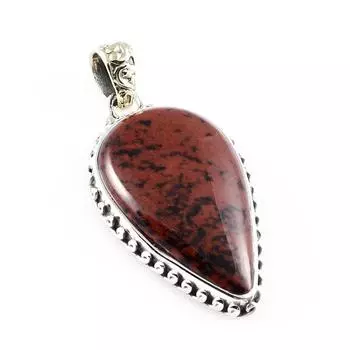 Natural Mahogany Red Obsidian 925 Sterling Silver Gift TwoTone Pendant 1.7 r2M25
