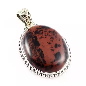 Natural Mahogany Red Obsidian 925 Sterling Silver Gift TwoTone Pendant 1.6 C0m93