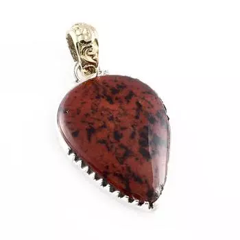 Natural Mahogany Red Obsidian 925 Sterling Silver Gift TwoTone Pendant 1.5 r9e29
