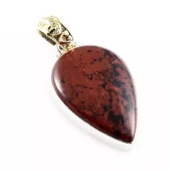 Natural Mahogany Red Obsidian 925 Sterling Silver Gift TwoTone Pendant 1.5 J1K01