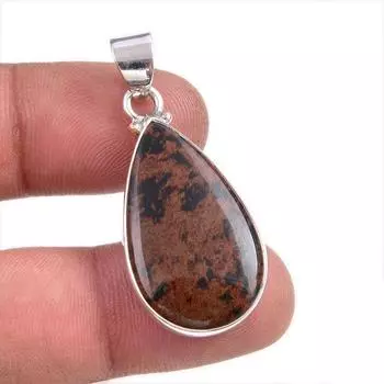 Natural Mahogany Red Obsidian Gemstone 925 Solid Silver Gift Pendant 1.5 B2L59