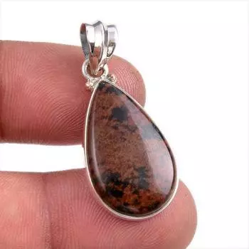 Natural Mahogany Red Obsidian Gemstone 925 Solid Silver Gift Pendant 1.5 n9U87