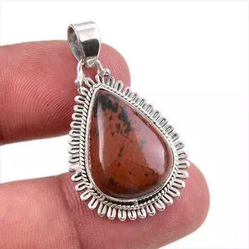 Natural Mahogany Red Obsidian Gemstone 925 Solid Silver Gift Pendant 1.50 E2T20