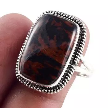 Natural Mahogany Red Obsidian Gemstone Handmade 925 Solid Silver Ring S.10 S8d21