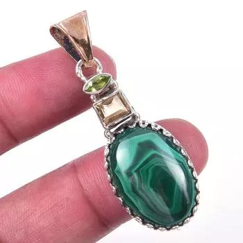 Natural Malachite,Citrine Gemstone 925 Solid Sterling Silver Pendant 2 r5i02