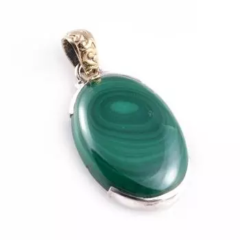 Natural Malachite Gemstone 925 Sterling Silver Gift Two Tone Pendant 1.5 g0l10